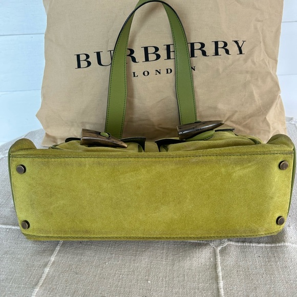 Burberry London Suede Haymarket Check Horn Toggle Shoulder Bag Green - Picture 10 of 15